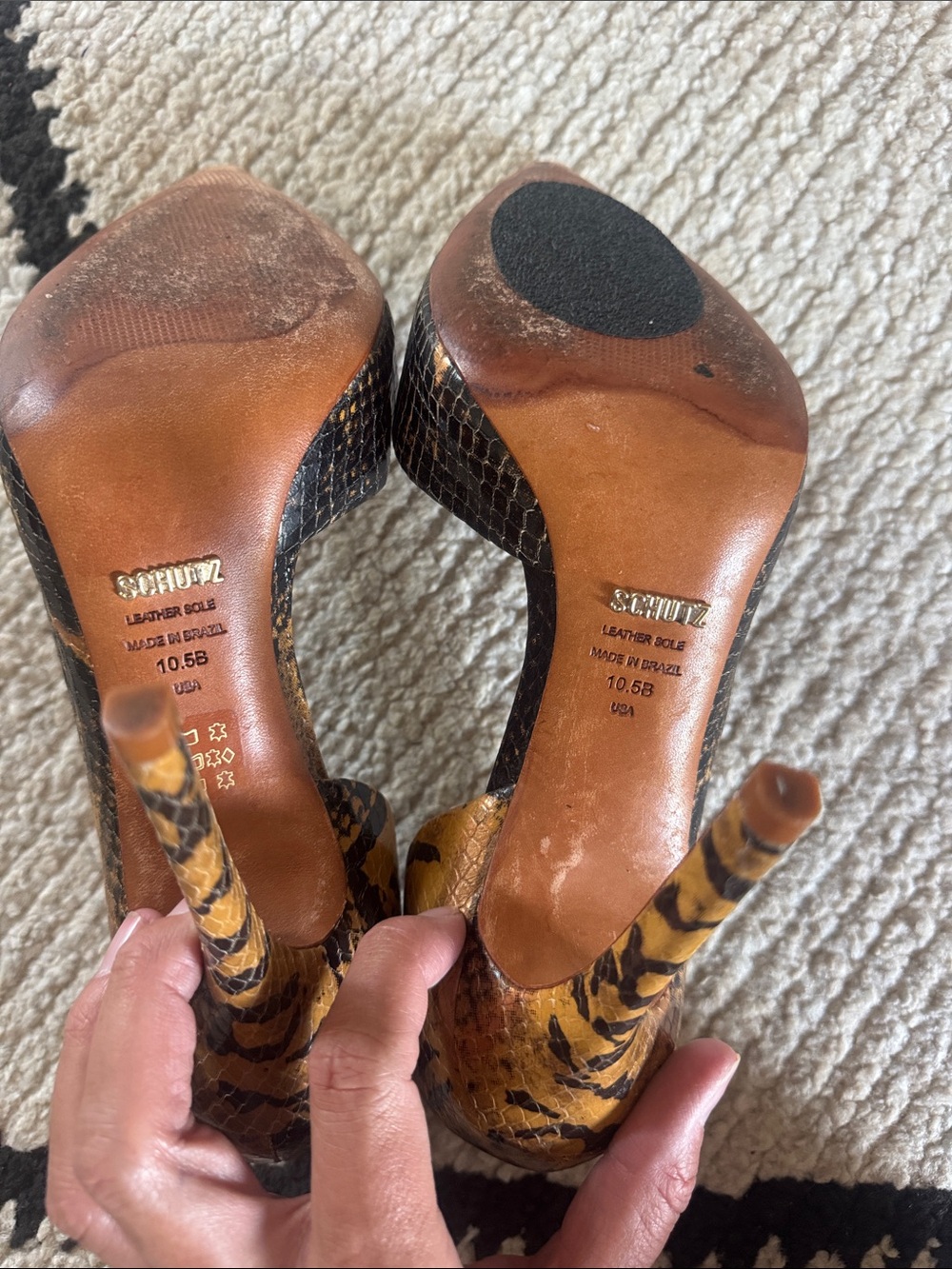 SCHUTZ Tan and Black Snake-Print Pointed D'Orsay Pumps - Picture 6 of 6